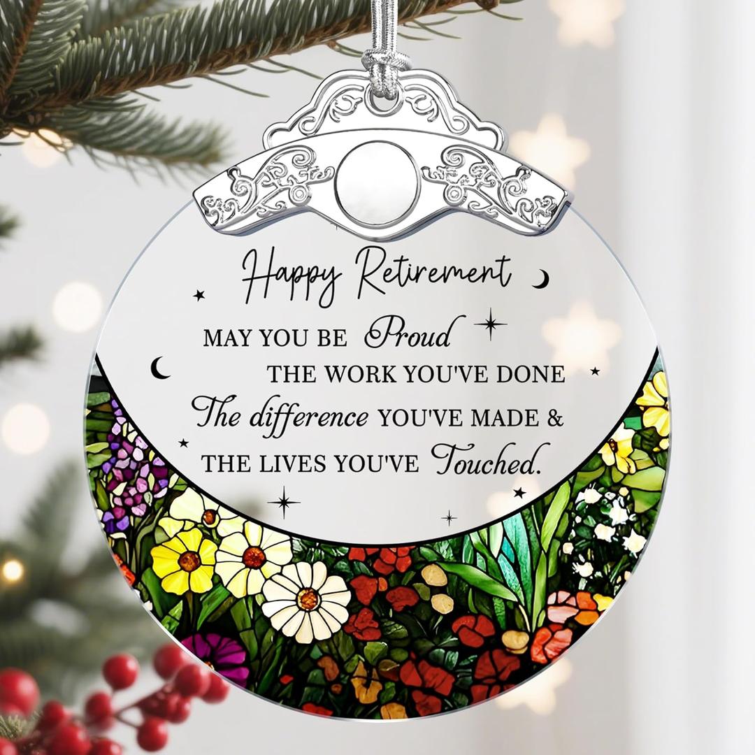 Retirement Gift - Retirement Gifts for Women, Men - Retired Ornament - Retired Gifts for Coworker, Boss, Employee, Teacher, Nurse - Stained Glass Christmas Ornament Keepsake - Design I