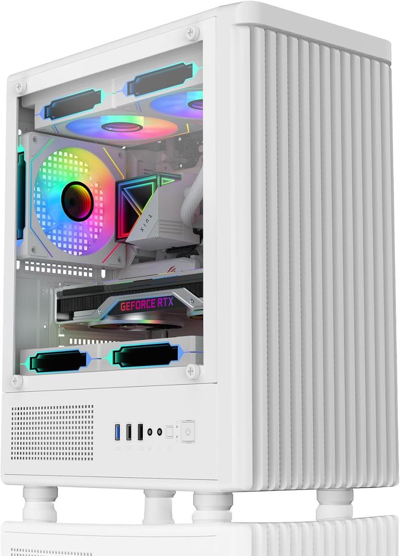 Micro ATX PC Case | Mini Tower Computer case | Pre-Installed 120mm*1 RGB Fan | ITX Desktop Chassis for MATX/ITX | 240 RAD | 280mm GPU | 160mm CPU Cooler Height - White S6