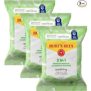 Burt's Bees Aloe Vera Face Wipes, for Sensitive Skin, Soothing Makeup Remover & Facial Cleansing Towelettes, 30 Ct. (3Pack)
