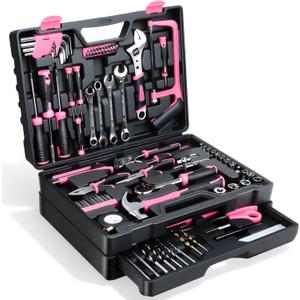 Tool Set- 412 Piece Home Repair/Auto Tool Kit, Storage Organizer with Drawers, Toolbox Storage Case for Women & Men, Perfect for Homeowner, Diyer, Handyman, DIY (Pink)