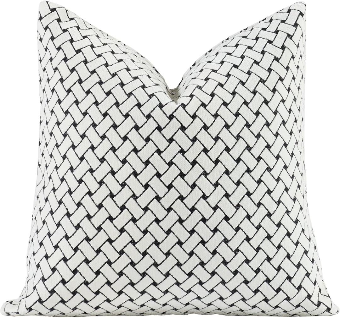 New 20x20'' inches Throw Pillow Cushion Covers - Woven Grid Black Color Chenille Jacquard Embroidery Luxury Modern Style Couch Sofa Bed Pillow Cover for Living Room Bedroom