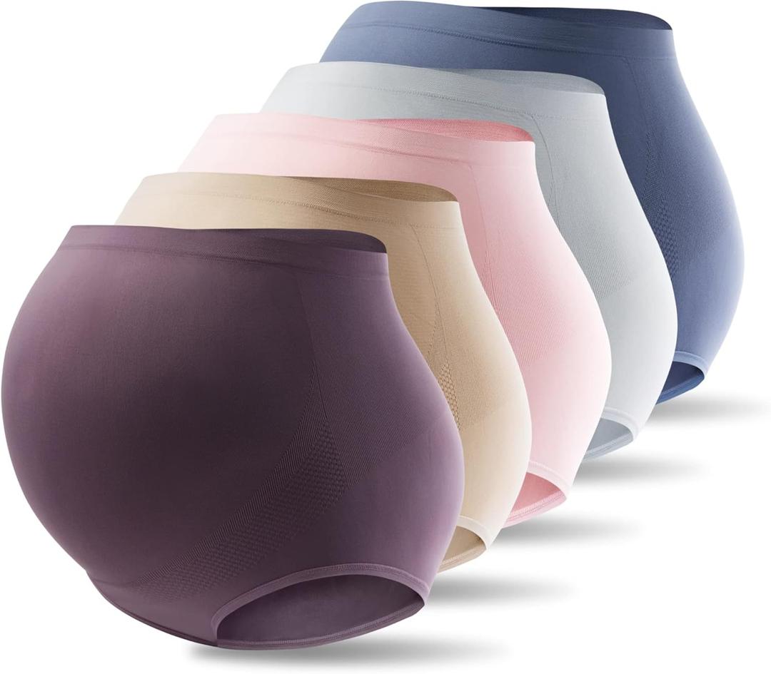Mama Plus Women's Over Bump Maternity Underwear High Waist Seamless Pregnancy Briefs Nylon Panties Multi-Pack (Large)
