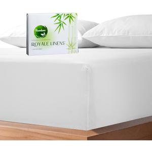 Royale Linen Bamboo Viscose Fitted Sheet Full Only - Cooling Full Size Fitted Sheets - Deep Pocket Up to 16" - Organic Viscose Derived from Bamboo - Breathable & Silky Bottom Sheet (54x75 Inch, White)