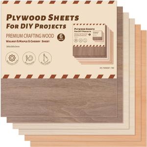 ROBOTIME 6-Pack Laser Wood Sheets 1/8" - 12 x 12 x 1/8 Inch - Cheery2Pcs &Walnut2Pcs &Maple2Pcs - 3mm Plywood for Laser Cutting, Laser Engraving Blanks
