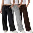 Common Stitch 3 Pack Wide Leg Fleece Lounge Sweatpants for Women Deep Pockets, Relaxed Fit, Elastic Drawstring Waist, Size L