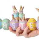 Large Easter Table Decorations 13 x 5.9 x 2 Inch Bunny with Egg Figurines Jumbo Easter Spring Sculpture Glitter Cute Bunny Colorful Egg Centerpiece for Home Indoor Easter Tabletop Decoration
