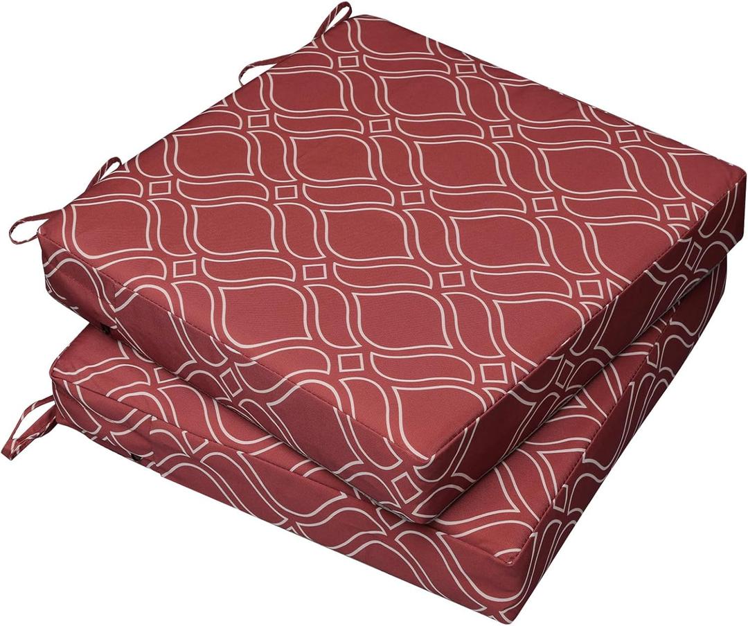 AAAAAcessories Outdoor Seat Cushions for Chairs, Waterproof, Fade-Resistant, 20" x 20" x 3", Patio Furniture Replacement Cushions, Set of 2, Clay Red Vine Trellis
