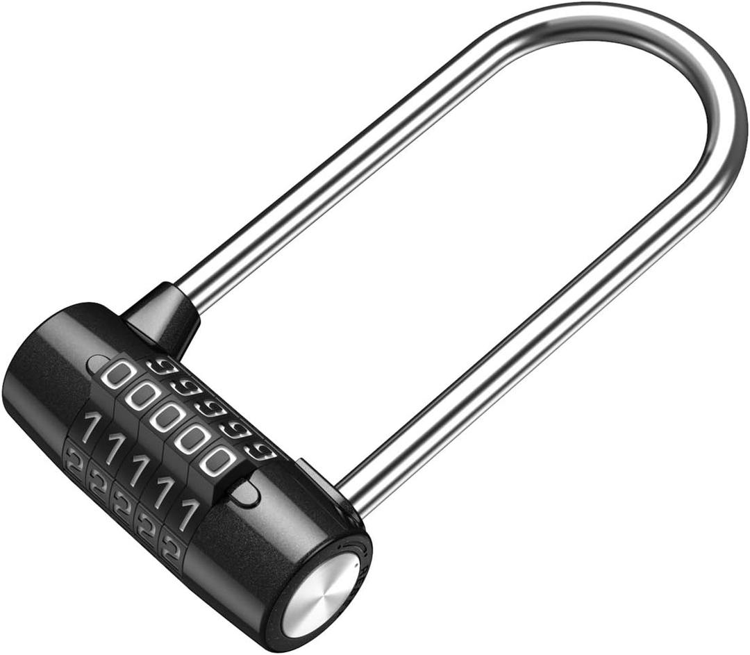 KeeKit 5 Digit Combination Padlock, 4.65 Inch Long Shackle Resettable Padlock, Lengthened Gym Lock Waterproof for School, Employee, Gym & Sports Locker, Gate, Case, Toolbox, Fence - Black (1 Pack)