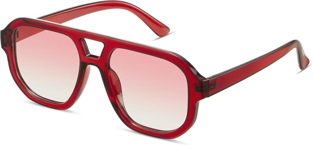 livho Trendy Polarized Square Aviator Sunglasses Women Men, Retro Sun Glasses for Women Men 2024 Shades, Medium, Burgundy/Red Gradient