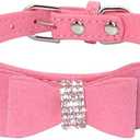 Rhinestone Dog Collar, Cute Dazzling Sparkling Soft Suede Leather Dog Cat Rhinestone Collar Crystal Diamond Pet Dog Puppy Collar (XS, Pink-1)
