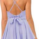 firfig Womens Deep V-Neck Cami Dress Crisscross Open Back Tie Waist Mini Dresses (Purple, S)