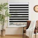Cordless Zebra Blinds for Windows Free-Stop Zebra Shades Dual Layer Light Filtering Blackout Shades Room Darkening Window Blinds for Home (29" W X 72" H, Black)