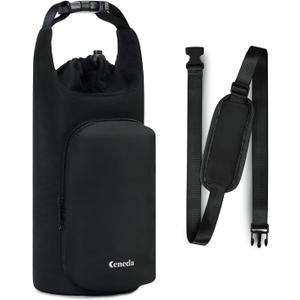 Ceneda Water Bottle Carrier Bag with Phone Pocket 32oz 40oz Tumbler Insulated Water Bottle Holder with Adjustable Shoulder Strap Carrier Sling Bag (Black)