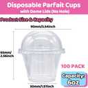 100 Pack 6 oz Plastic Cups with Dome Lids (No Hole),Crystal Clear PET Dessert Cups,Disposable Party Dessert Cups for Fruit,Parfait,Pudding,Yogurt,Ice Cream,Cold Drinks, Medium