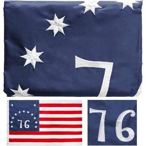 Embroidered 1776 American Flag 3x5 Outdoor- 3Ply Heavy Duty 300D Nylon(All Weather)- Bennington 76 American Flag-2 Brass Grommets & 4 Rows Stitched