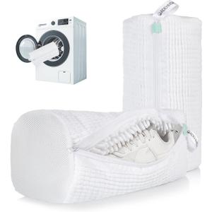 2Pcs Shoe Washing Machine Bag, Sneaker Laundry Bag for Washing Machine, Extra Long and Thick Microfibre Fluff, Reusable for Washer and Dryer (2pcs, White) (BAISE01)