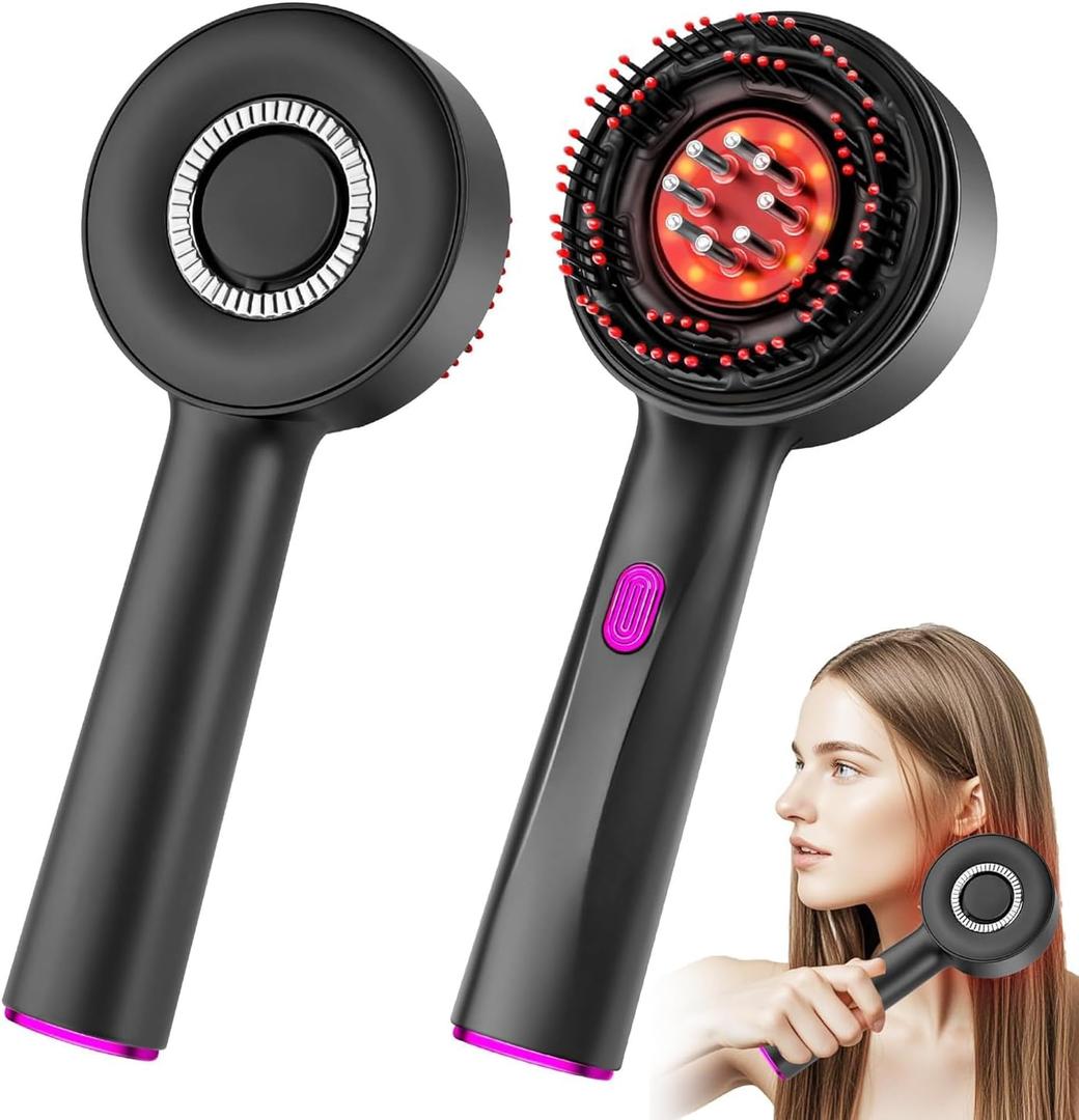2-in-1 Electric Hair Oil Applicator & Electric Scalp Massager Brush, IPX7 Waterproof Hair Brushes with Adjustable Speed (Black)