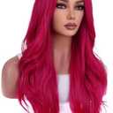 WTHCOS Hot Pink Wigs for Women Girls Middle Part Wig Long Pink Wig Heat Resistant Synthetic Curly Wavy Wigs for Cosplay Costume Party