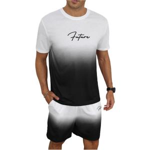 Men's Casual Outfits 2 Piece Ombre Letter Graphic Tees and Drawstring Basketball Shorts Tracksuits (M)