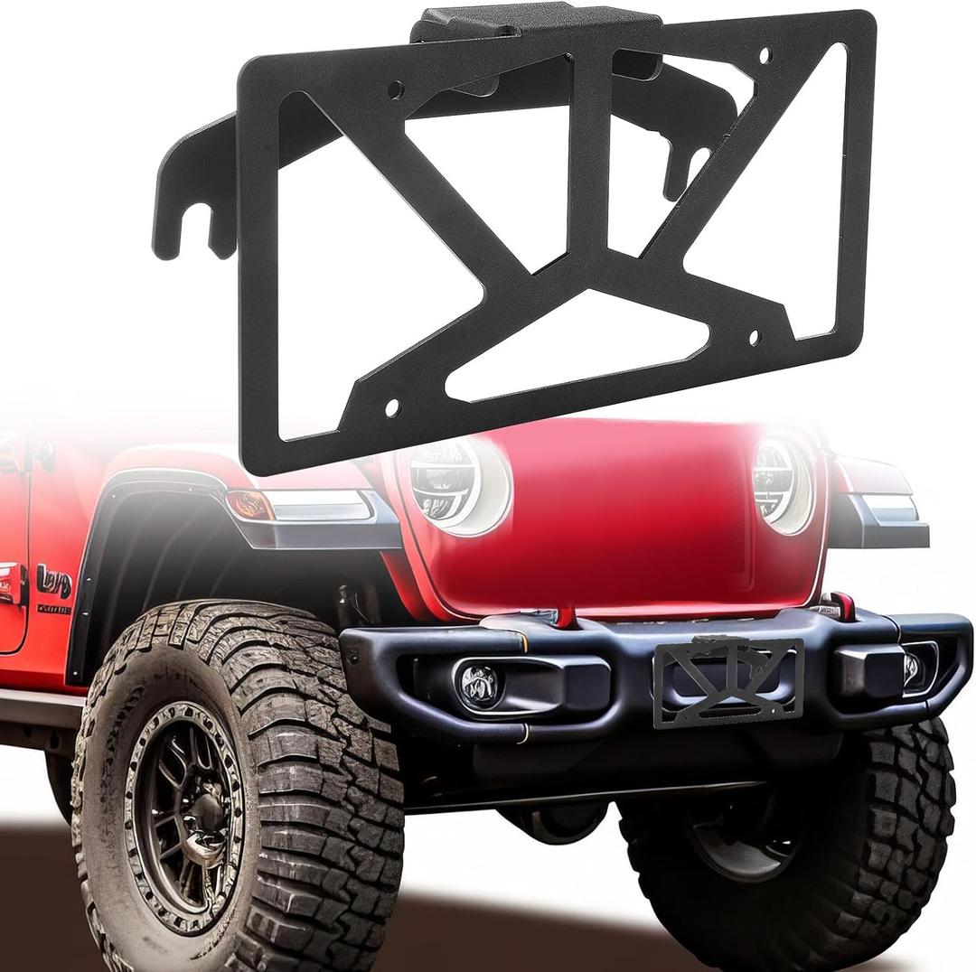 Blulu Flip up License Plate Bracket for 10" Hawse Fairlead Universal Front Bumper License Plate Mount Winch License Frame Relocation Compatible with Most Pickup Trucks Off-Road Cars and Suvs