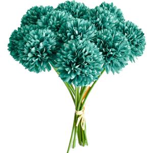 Mandy's 12 pcs Teal Artificial Chrysanthemum Flower Balls 12" Silk Fake Flowers for Indoor Outdoor Decor Wedding Mother's Day Spring New Year Home Kitchen Party Decorations