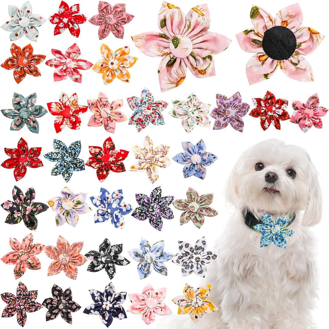 36 Pieces Dog Flower Collars, 8.5 cm/3.3 Inch Adjustable Pet Bow Tie Collar, Multi-color Pet Flower Collar Dog Charms, Floral Accessory for Small Medium Large Cat Puppy Pets