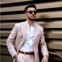 UNINUKOO Linen Suit for Men Summer Wedding 2 Piece Suit Set Peak Lapel Casual Blazer Pants Beach Wear for Men (XL)