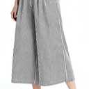 Rapbin Wide Leg Capri Pants for Women Gingham Striped Culottes Flowy Elastic Waist Cropped Palazzo Pants with Pockets (Large, Black Stripes)