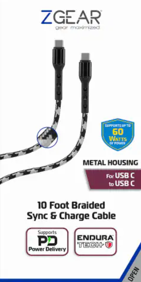 ZGEAR 10 Foot Braided Sync & Charge USB-C Cable Metal Housings
