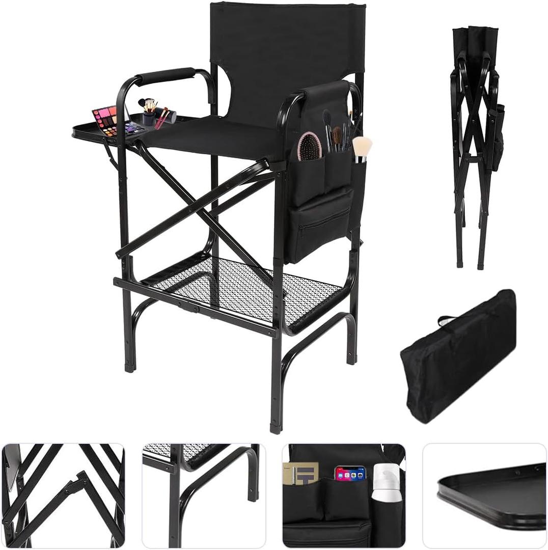 Folding Makeup Chair with Folding Tabletop Storage Bags for Makeup Artists, 44.9 inch