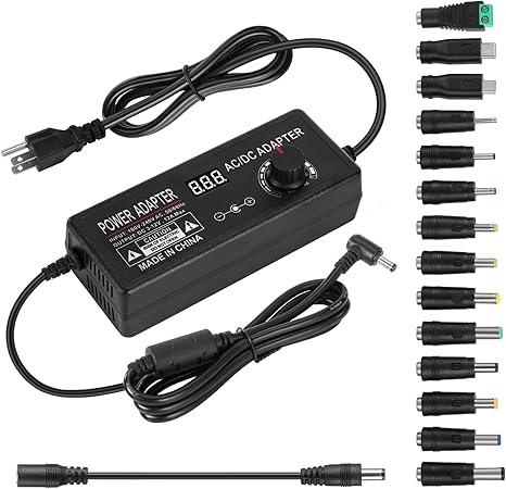 Universal Power Supply Adjustable 3V~12V 12A 144W Variable Switching Power Adapter,3V 4V 5V 6V 7V 8V 9V 10V 11V 12V, Variable DC Power Supply with 14 Tips&Polarity Converter for LED Strip Light Router