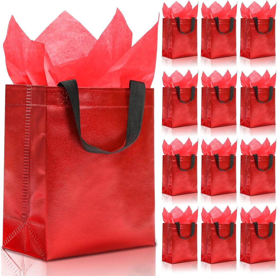 KeerxunBag 12pcs Reusable Gift BagsIncludes Tissue Paper Gift bag with handle Birthdays Parties Holidays Weddings Medium 10x4x8in red Gift Bags