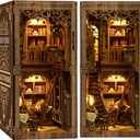 Book Nook Kit for Adult Miniature Model Build Dollhouse Kit 3D Wooden Puzzle with Sensor Led Light for Bookshelf Bookend Decor Adults Teen Craft(Classical Book Collection Room), 1Pack