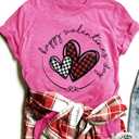 Love Heart Graphic Tees Cute Shirt Women Loose Fit Short Sleeve Top (Pink)