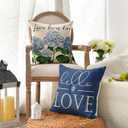 AVOIN colorlife Hello Love Blue Hydrangea Bicycle Throw Pillow Covers, 16 x 16 Inch Flowers Summer Spring Mother's Day Cushion Case for Sofa Couch Set of 4