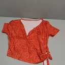 Crop Tops for Women Summer Cute Tops with Deep V Neck Shirts Sexy Unique Cross Wrap Slim Fit Tie Up Front Short Sleeve (Medium, 204-red Floral)