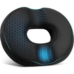 Donut Pillow Seat Cushion, Donut Chair Cushions for Postpartum Pregnancy & Hemorrhoids, Sciatica & Hip & Coccyx Pain Relief Desk Chair Cushion for Long Sitting Office Workers, Car Drivers (Large, Black)