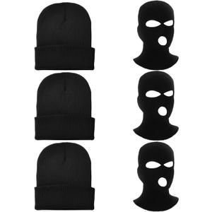 Shihanee 3 Sets / 1 Set Balaclava Ski Mask Beanie Hat Knitted Winter Warm Mask for Cold Weather Outdoor Sports Unisex, 2 in 1 (Black)