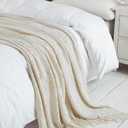 BOURINA Beige Throw Blanket 50x60 Inches Throw Textured Solid Soft Sofa Couch Decorative Knit Blanket