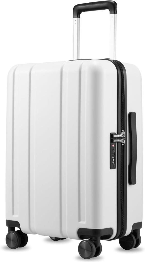 LUGGEX Carry On Luggage 22x14x9 Airline Approved, L2 100% PC Hard Shell Travel Suitcase with Smooth Spinner Wheels, TSA Lock (EX-Core, White, 20 Inch, 40L)