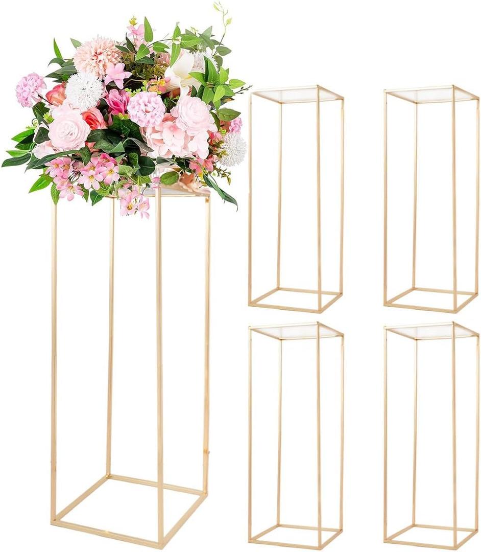 5pcs 31.5Inch Gold Flower Stand Centerpieces for Wedding,Metal Column Geometric Flower Stand Tall Floor Vase for Table Decorations Event Home Party