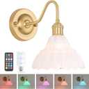 Shenmoyl Battery Operated Wall Sconce, Vintage Rechargeable Wall Lights with White Lily Glass Shade, Wireless Indoor Wall Lamp for Bedroom Living Room Bathroom Hallway, Short Lily-White, 1Pack-Battery Operated