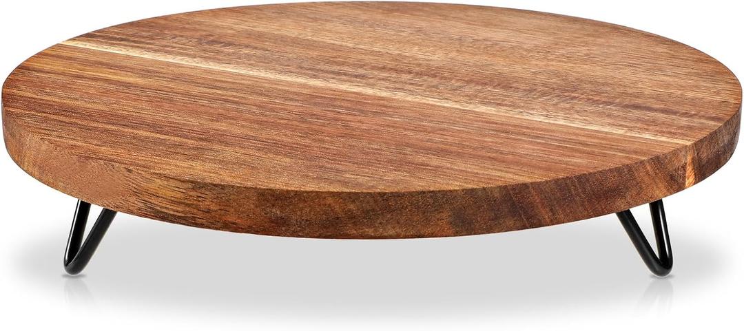 Decorative Round Wooden Trays for Decor, 10 Inch Rustic Wood Riser Display Stands Wooden Pedestal Tray for Home Decor Farmhouse Kitchen Counter Bathroom Countertop Organizer