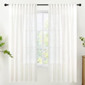 YoungsTex 72 Inch Length Linen for Living Room, Ivory White Light Filtering Drapes Texutred Semi Sheer with Rod Pocket Back Tab for Bedroom Window, 2 Panels, 52 X 72 Inch