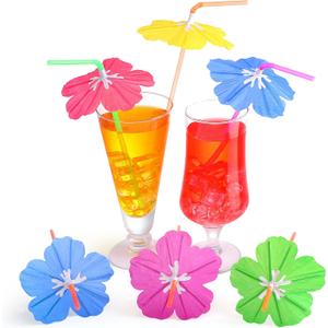 Chengu 100 Pieces Umbrella Straws for Drinks Hawaiian Cocktails Umbrella Straws Summer Beach Luau Tropical Drinks Party Decorations Supply, Colorful(Hibiscus)