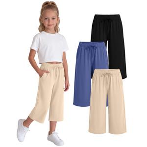 LessonZoo 3 Pack Girls' Capri Pants, 3-Color, 9-10 Years