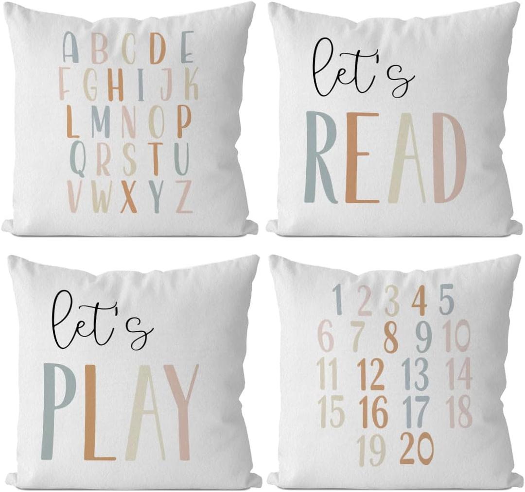 IWXYI Classroom Pillow Covers Set - Classroom Pillows Cases for Kids Reading Corner 18x18, Set of 4, Play Room Decor for Kids, Kids Room Decor