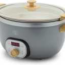 GreenLife 6 QT Ceramic Non Stick Slow Cooker, PFAS-Free Programmable Removable Pot for Family Meals, Sear on Stovetop Keep Warm, Digital Timer, Dishwasher Safe Glass Lid & Crock, Quartz Grey