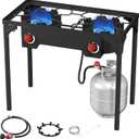 2 Burner Gas Stove, High Pressure Outdoor Propane Burner with Detachable Legs, 150,000 BTU Camping Stove Outdoor Burner with 0-20 PSI Regulator for Camping, Backyard, Outdoor Cooking