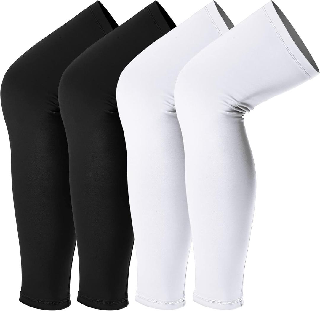 Leg Sleeves Compression Long Knee Sleeve UV Protect for Men Women Sport Basketball Football (Black, White)
